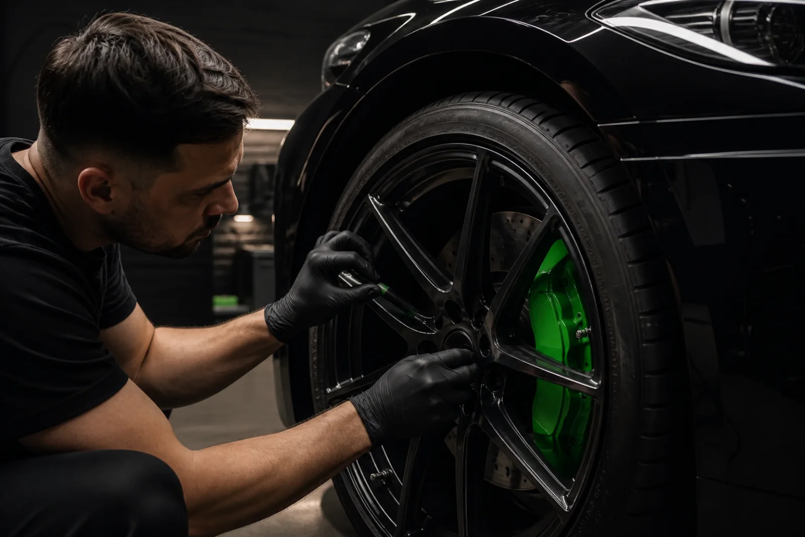 A technician restoring a performance car brake caliper